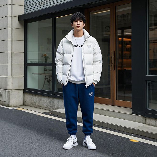 威尼斯网址男生“羽绒服+卫裤”搭配这3套帅气有生机很合适冬季！(图2)